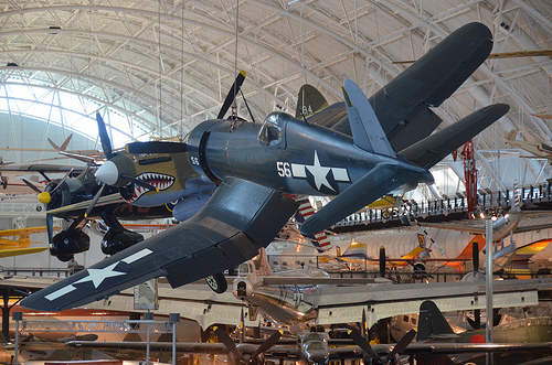 Steven F. Udvar-Hazy Center: Vought F4U-1D Corsair, with P-40 Warhawk in background